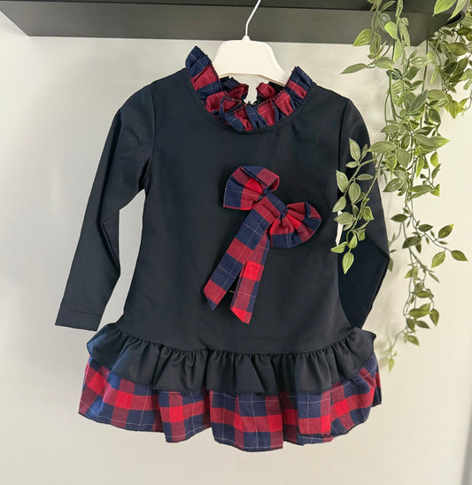 Navy Bow Tartan Dress