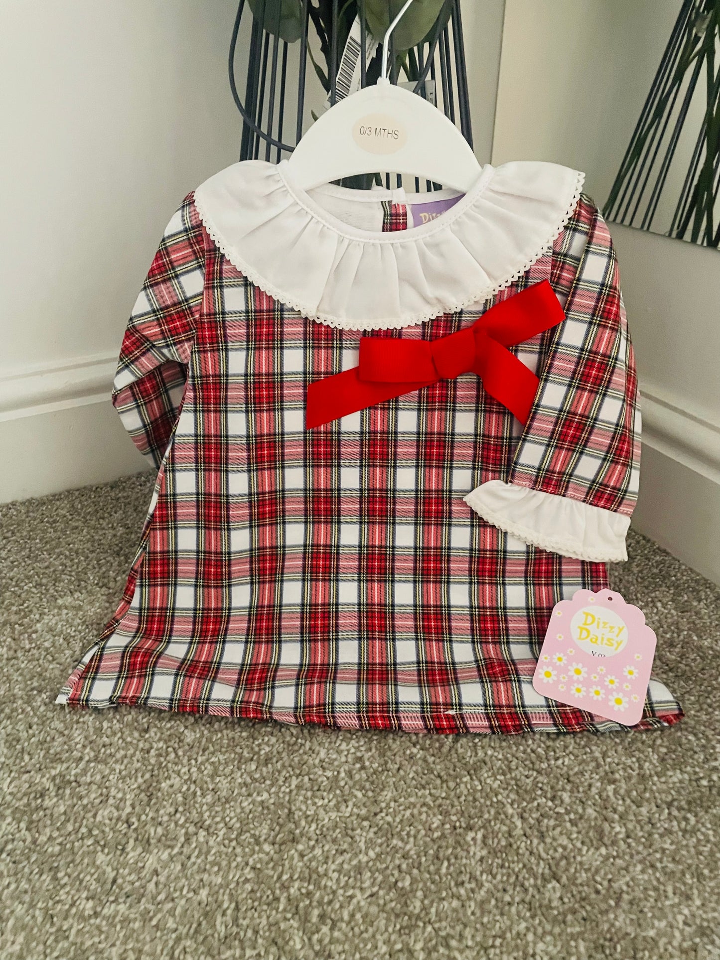 White Tartan Bow Dress