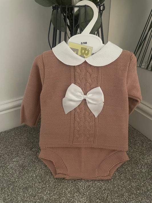 Dusty Pink Knitted Bow Set