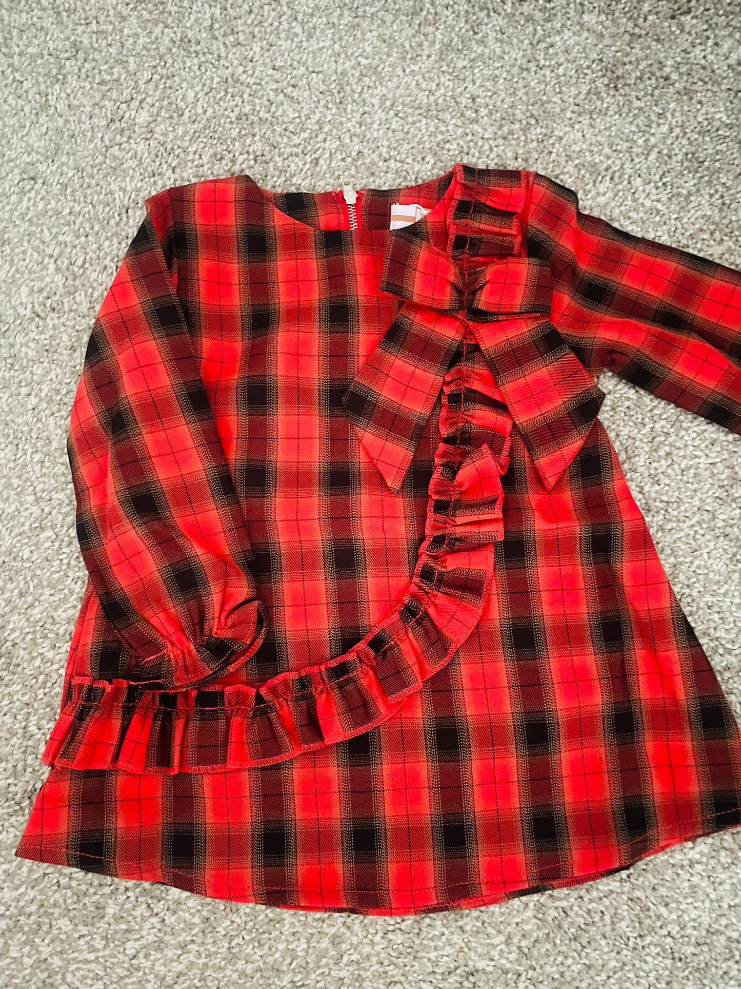 Red Tartan Frill Bow Dress