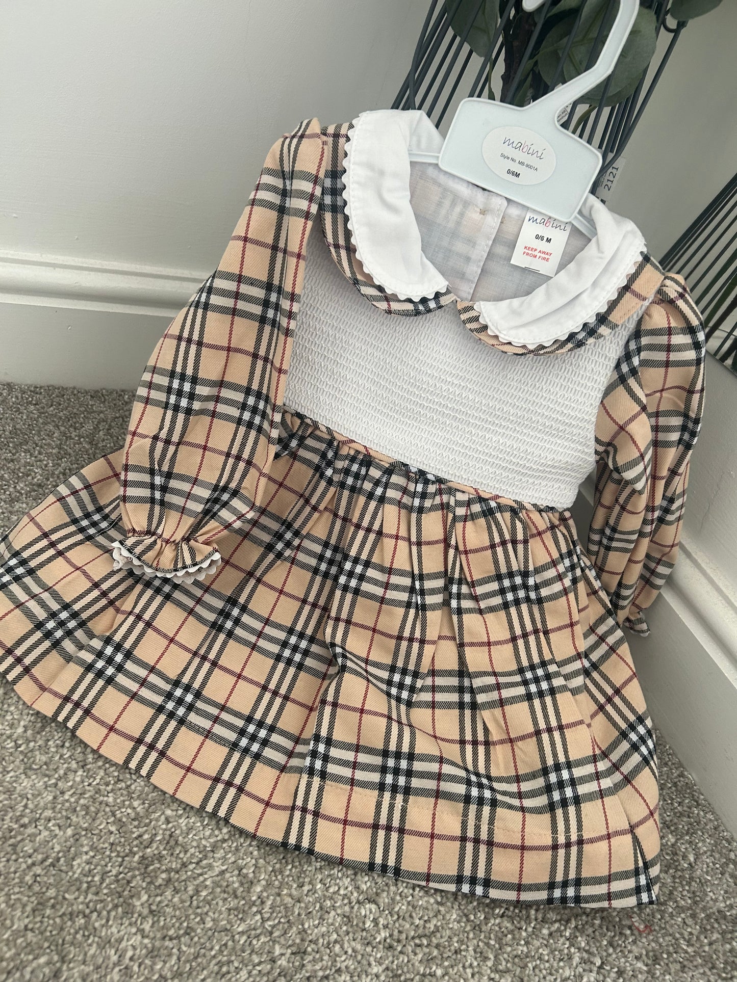 Cream Tartan Smock Dress