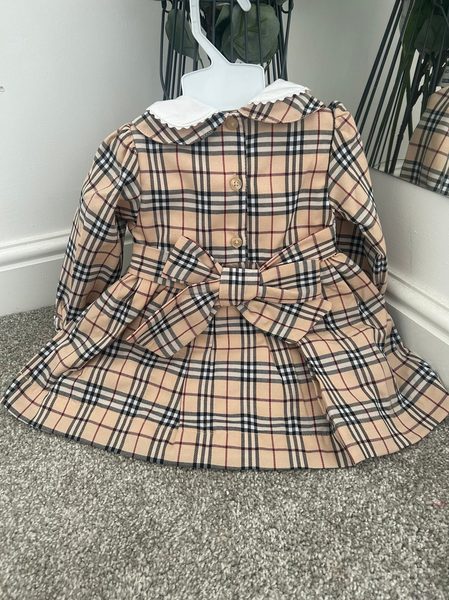 Cream Tartan Smock Dress