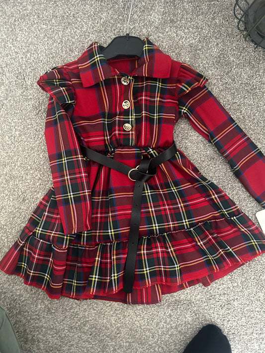 Red Tartan Belted Dress