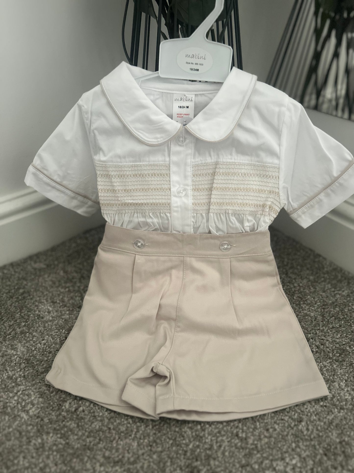 Boys Beige Smocked Set