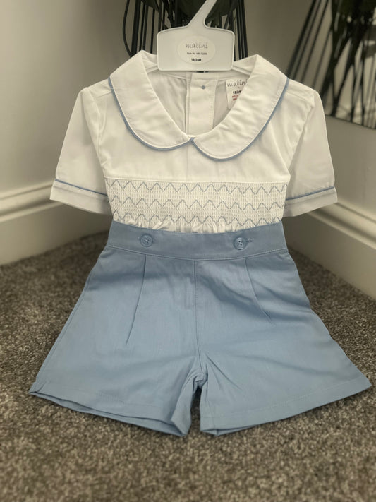 Boys Blue Smocked Set