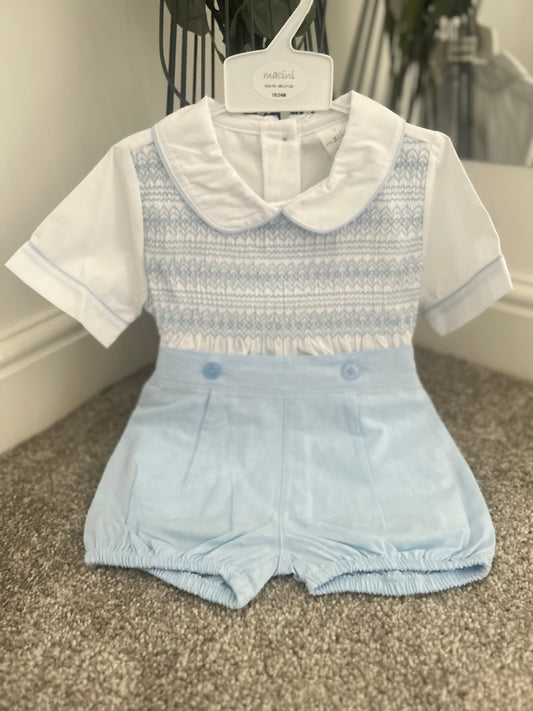 Boys Light Blue Smocked Set